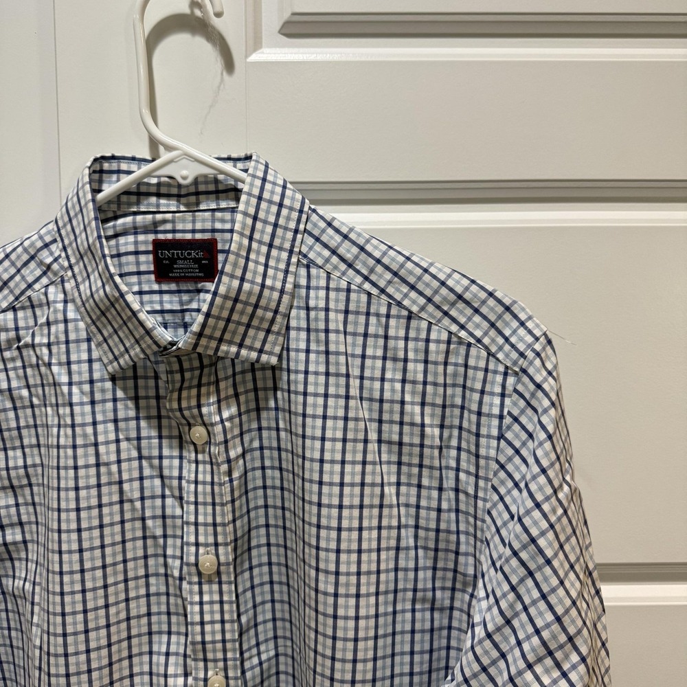 UNTUCKit Shirt Mens Small Blue Ruffino Check Wrinkle Free Long Sleeve Button Up - Picture 1 of 8